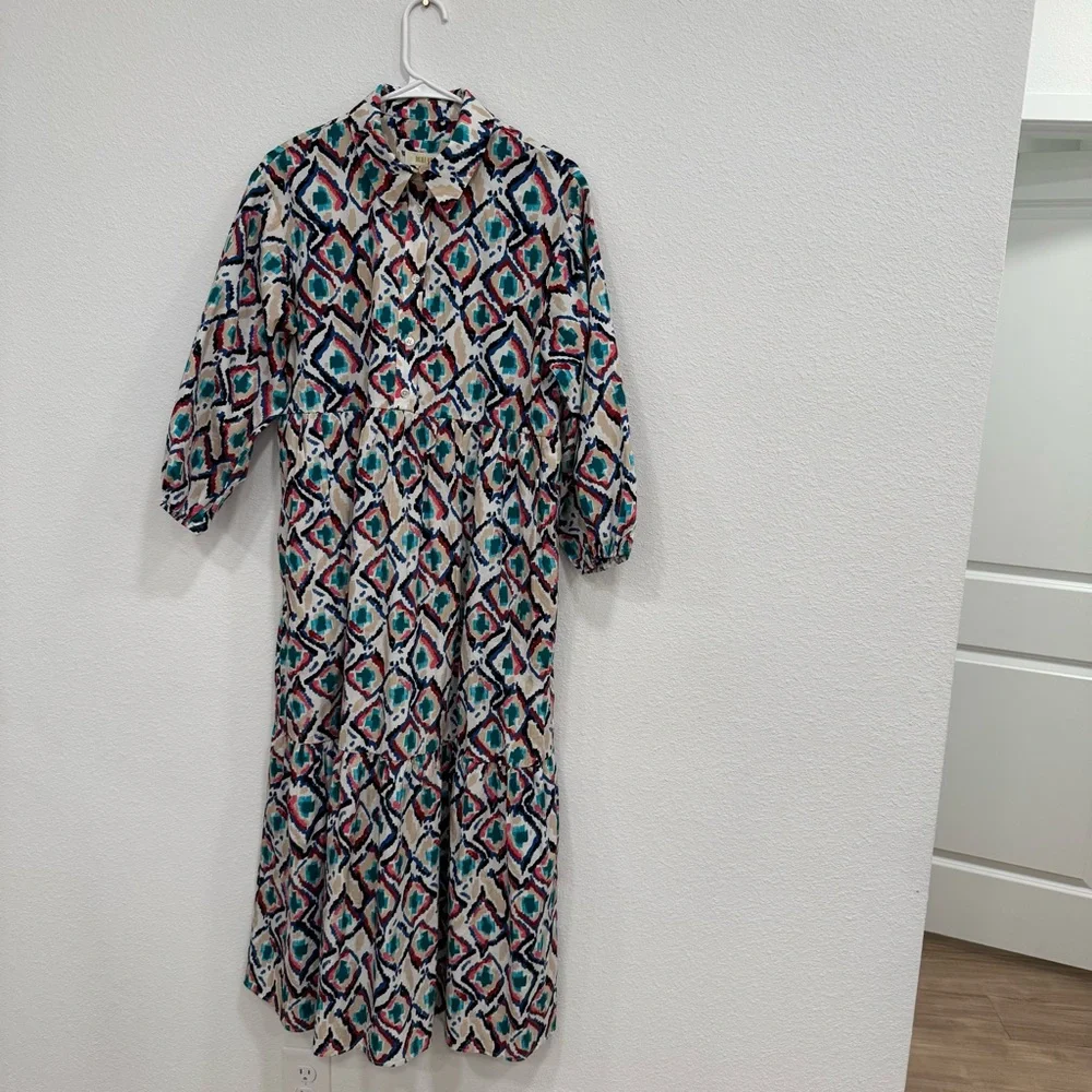 Anthropologie Maeve The Bettina Tiered Cotton Midi Dress Size Small Multi Color - Picture 3 of 13